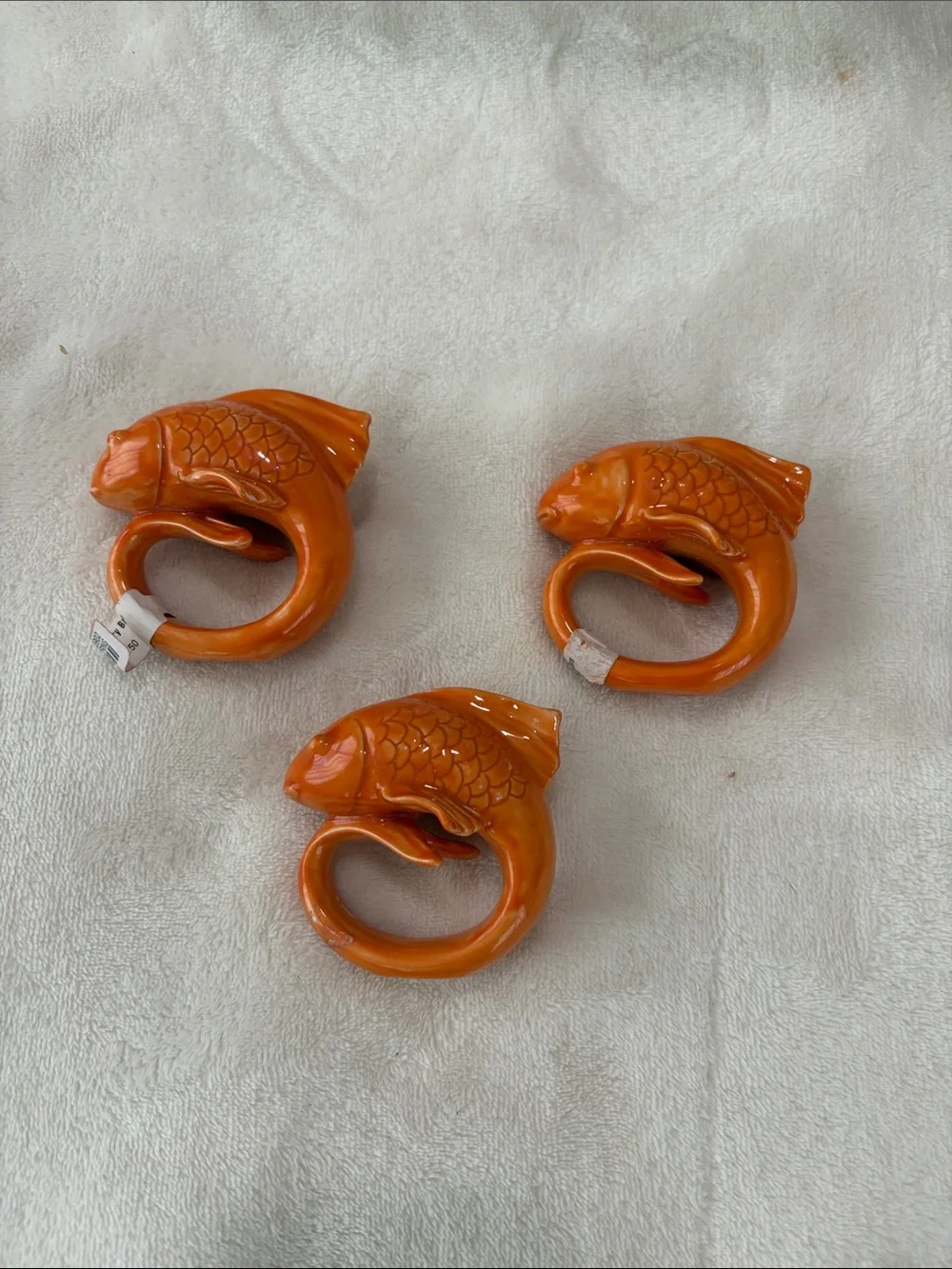 Vintage Orange Ceramic Fish Napkin Rings - Set of 3